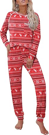 Ekouaer Pajamas Set for Women Soft Comfy Pjs Sets Long Sleeve Sleepwear Loungewear S-XXL