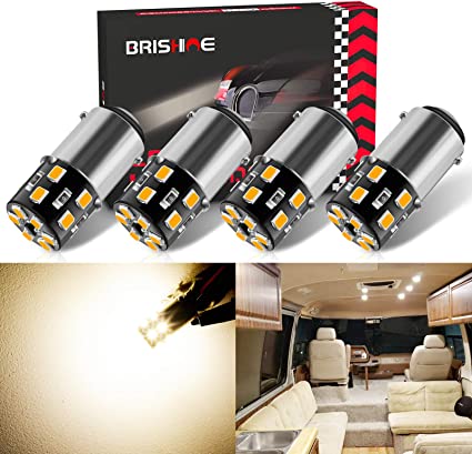 BRISHINE 4PCS BA15D 1142 Interior LED Light Bulbs for RV, Super Bright Warm White 1004 1076 1130 1176 LED Bulbs for Camper Trailer Marine Boat 5th Wheels Motorhome Landscape Lights(12V-24V DC)