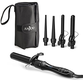 5 in 1 Curling Tongs with 5 Interchangeable Barrels, Anjou Curling Iron Set with Ceramic Coating ( Adjustable Temperature, Heat Resistant Glove and Travel Bag )