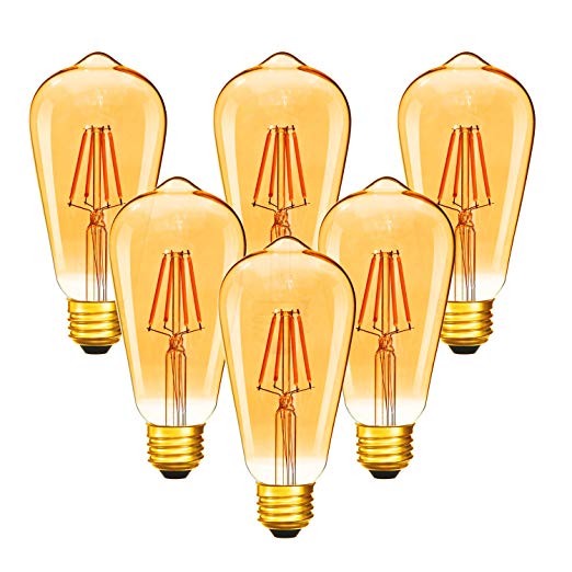 Dimmable 4W Vintage Edison Bulb, ST64(ST21) Antique Filament LED Light Bulbs (Amber Glass), 40W Equivalent, Soft Warm 2200K 280 Lumens, 6 Pack