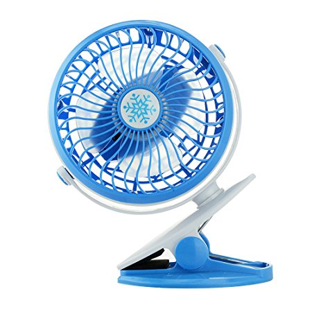 Touchshop Portable Mini Clip Fan Powered by Rechargeable Battery/USB Vertical and Horizontal 360 Degree Rotation Fan Stepless-speed Desktop Fan for Indoors and Outdoors (Blue)