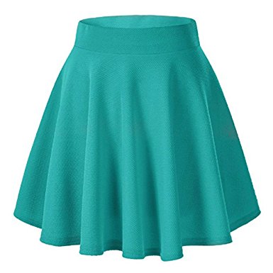 Moxeay Women's Basic A Line Pleated Circle Stretchy Flared Skater Skirt