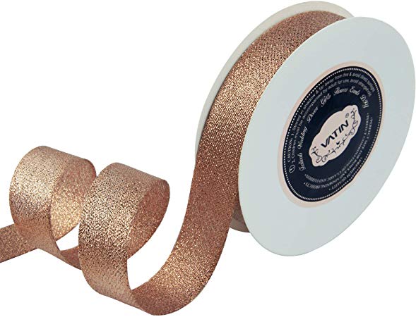 VATIN 1 inch Wide Luxury Glitter Rose Gold Soft Double Faced Gift Wrapping Metallic Ribbon/Sparkly Hair Ribbon by 25 Yard/Roll