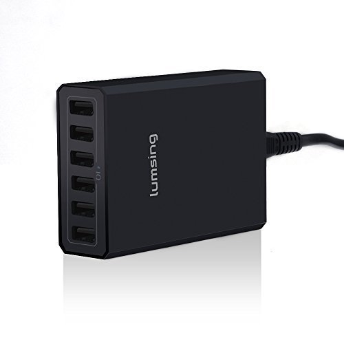 Lumsing 6-Port Desktop USB Charger 60W Mains Charging Station Plug with Smart Technology for iPhone, iPad, Samsung Galaxy, Mobile Phones, Tablet and Power Bank(Black)