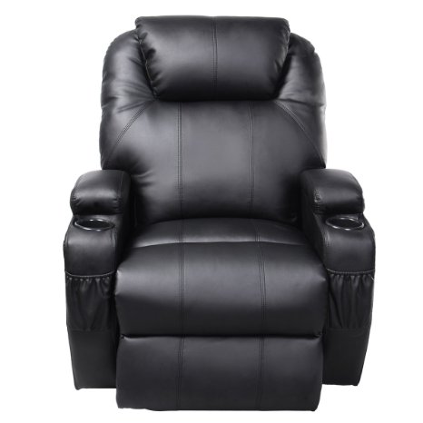 Tangkula Pu Leather Ergonomic Heated Massage Recliner Sofa Chair Deluxe Lounge Executive w/ Control (Black)