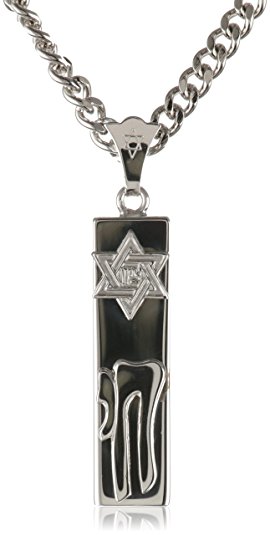 Sterling Silver Rectangular Mezuzah with Star of David and Stainless Steel Chain, 24"