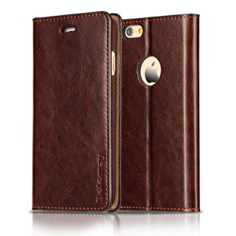 iPhone 6S Plus / 6 Plus Case, Belemay Genuine Cowhide Leather Case Wallet, Flip Wallet Book Cover with [Credit Card Holder] [Kickstand] [Money Pouch] for iPhone 6s Plus & iPhone 6 Plus - Coffee Brown