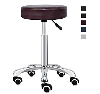 Grace & Grace Height Adjustable Rolling Swivel Stool Chair with Round Seat Heavy Duty Metal Base for Salon,Massage, Factory, Shop (Without Backrest, Premium Burgundy)
