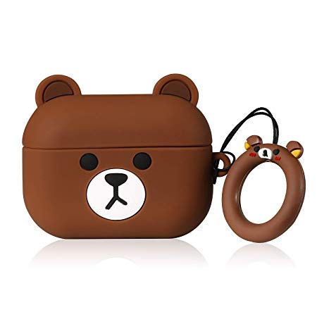 Coralogo Case for Airpods Pro/for Airpods 3 Cute, 3D Animal Fashion Character Silicone Cartoon Airpod Skin Funny Fun Cool Keychain Design Kids Teens Girls Boys Cover Cases Air pods 3 (Brown Bear)