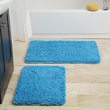 Lavish Home 2 Piece Memory Foam Shag Bath Mat - Blue