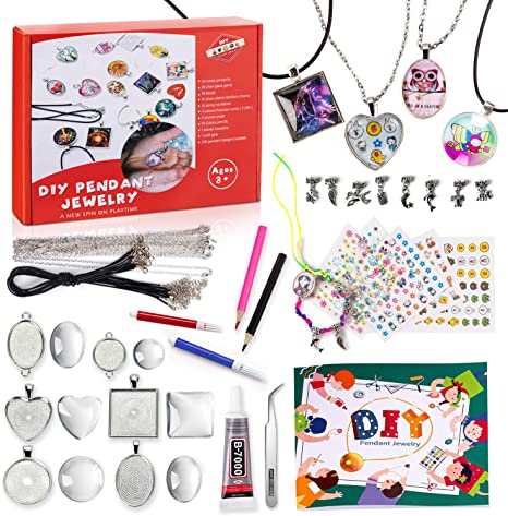 EFOSHM Girls Crafts Gifts-DIY Pendant Jewelry Making Kit for Girls with 20 Necklaces, 4 Bracelets,Jewelry Craft Kit with Step-by-Step Instructions and Craft Supplies