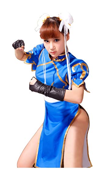 Dazcos US Size Adult Blue Chun Li Cosplay Costume