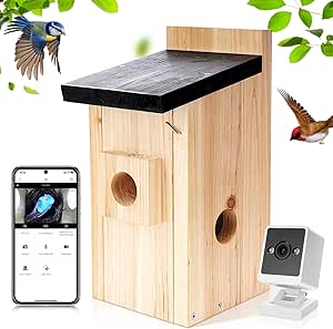 Ideashop Smart Birdhouse with 3MP Camera Wireless, 13" H Hanging Wooden Bird House Box for Outside, Outdoor Bird Nest Camera for Recording & Watching Birds, Gifts for Bird Lovers