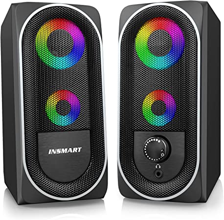 INSMART Computer Speakers, 2.0 Stereo Volume Control with RGB Light USB Powered Gaming Speakers for PC/Laptops/Desktops/Phone/Ipad/Game Machine (5Wx2)