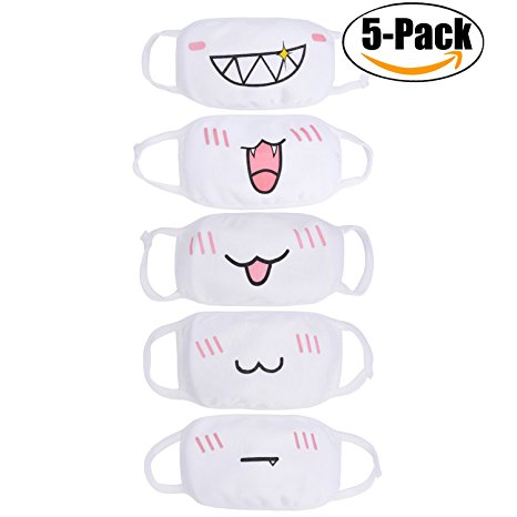 Kawaii Muffle Mask,Aniwon 5 pack Anti-Dust Anime Mouth Mask Cute kaomoji Face Mask Emoticon Mask