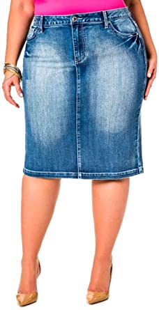 Jack David Womens Plus Size Stretch Denim Jeans Twill Cotton Button Front Skirt Modern