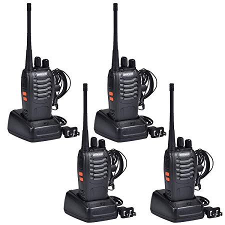 Baofeng Walkie Talkies Rechargable Long Range Walkie Talkie for Adults Two Way Radio Set 16 Channel 5 km Range 400-470MHz Handheld Walky Talky Transceiver with Batteries Earpiece (Pack of 4)