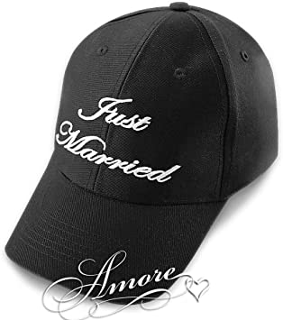 JUST MARRIED Wedding Baseball Cap BLACK HAT with White Embroidery