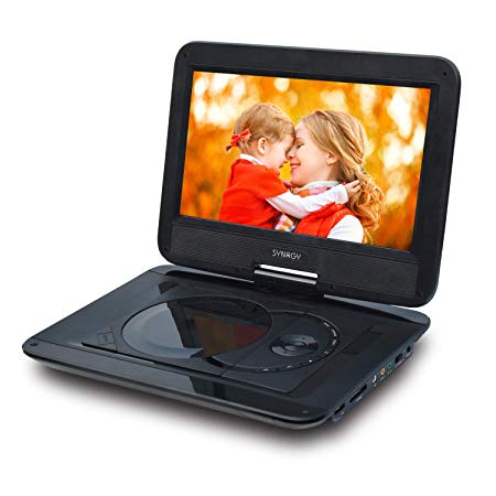 SYNAGY Portable DVD Player with 10.1 Inch HD Swivel Screen, Car Mount Holder, Remote Control, with Built-in Rechargeable Battery,Car Charger and Power Adaptor Support CD/DVD/VCD/SD Card/USB(Black)