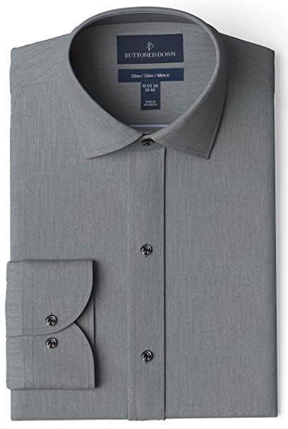 Amazon Brand - BUTTONED DOWN Men's Slim Fit Spread-Collar Solid Pinpoint Dress Shirt, Supima Cotton Non-Iron