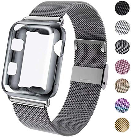 GBPOOT Compatible for Apple Watch Band 38mm 40mm 42mm 44mm with Screen Protector Case, Sports Wristband Strap Replacement Band with Protective Case for Iwatch Series 5/4/3/2/1