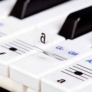 Keysies Transparent Plastic Removable Piano and Keyboard Note Stickers - Plus Handy Placement Guide.