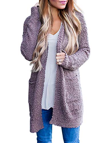 MEROKEETY Women's Long Sleeve Soft Chunky Knit Sweater Open Front Cardigan Outwear with Pockets