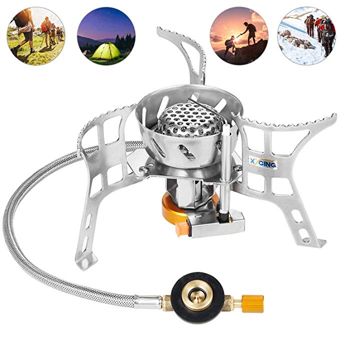 XYCING Foldable Camping Stove Portable Windproof Backpacking Stoves with Piezo Electronic Ignition, Ultralight Strong Firepower Gas Cooker for Outdoor Camp Kitchen Hiking Mountaineering Fishing
