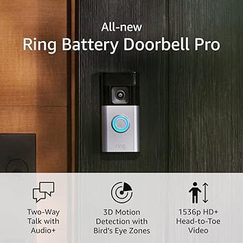 All-new Ring Battery Doorbell Pro | Two-Way Talk with Audio , 3D Motion Detection, and 1536p HD  Head-to-Toe Video (2024 release)