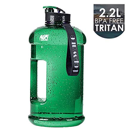 2.2l Litre and 1.3l Big Capacity BPA Free Leakproof Plastic Half Gallon Gym Sports Water Bottle Large Training Drinking Water Jug Hydrate Container Lightweight with Easy Carry Strap and Flip up Cap