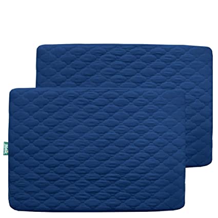 Mini Crib Mattress Sheet Quilted, 2 Pack Playpen | Playard | Portable Crib Mattress Pad Cover, Ultra Soft Fitted Pack N Play Protector, Navy Blue