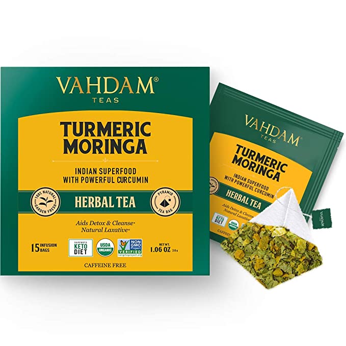 VAHDAM, Organic [CERTIFIED] Turmeric   Moringa Superfood Blend (15 Tea Bags) | India's Ancient Medicine Blend of Turmeric & Garden Fresh Spices, Abundant In Anti-Oxidants | Herbal Tea | Detox Tea Bag, 30 g