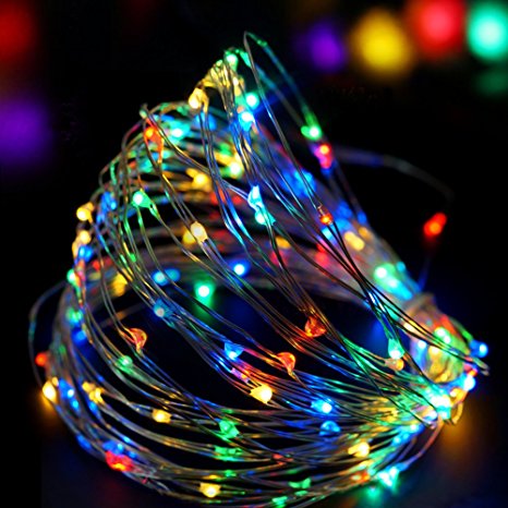 BRIGHT ZEAL 33' FT Multicolor LED String Lights Battery Powered Lights (Silvery Wire, 6hr Timer) - LED Christmas Lights - Party Decorations Hanging Lights - LED Xmas Lights - Prelit Christmas Garland