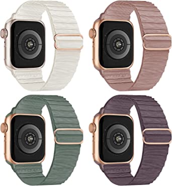 Stretchy Nylon Solo Loop Bands Compatible with Apple Watch 42mm 44mm 45mm 49mm, Adjustable Braided Sport Elastic Wristbands Women Men Straps for iWatch Series Ultra/8/7/6/5/4/3/2/1/SE, 4 Packs
