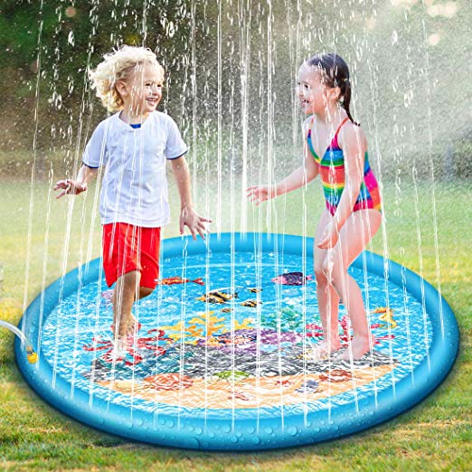 Jomst Sprinkle & Splash Play Mat Inflatable Outdoor Party Sprinkler Splash Pad Toddler Water Toys Fun for Children 2 3 4 5 6 Years Old Boys and Girls (Blue, 68'')