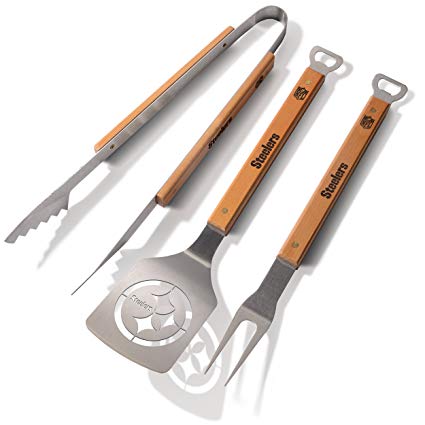 YouTheFan NFL Classic Series 3-Piece BBQ Grill Set: 18" Stainless Steel Sportula (Spatula), Fork & Tongs with 2 Bottle Openers