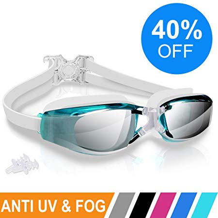 ARTEESOL Swimming Goggles,No Leaking Anti Fog Swim Goggles Crystal Clear Vision Mirrored with UV Protection,Free Protective Case and Earplug Included,for Adults and Kids(5 Colours)