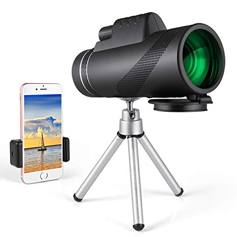 Monocular Telescope for Smartphone Dual Focus 10X42 HighPowered -Low Night Vision- Zoom Lens Phone - Waterproof with Phone Clip Tripod - Perfect for Hunting, Bird Watching, Camping (Black)