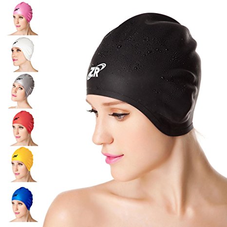 ZIONOR 3D Fashionable Style Silicone Swim Cap - Large Wrinkle-free Soft Comfortable Swimming Cap with Ear Cover for Medium to Long Hair Ladies Women Men Junior Swimming Hats