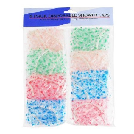 8-Pack Reusable Disposable Elastic Shower Caps - Full-Size Adult