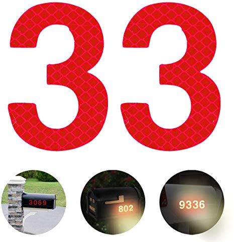 MagicDo Reflective Mailbox Numbers,2-3/4 Inch Self-Stick Stainless Steel Mailbox Number 3,Street Address Reflective Numbers for Mailbox and Residence Signs,Red,2 pcs