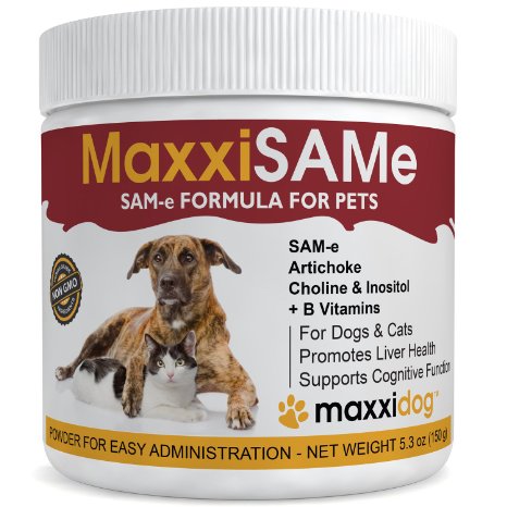 MaxxiSAMe SAM-e Supplement for Dogs and Cats - for Feline and Canine Hepatic Liver Support and Cognitive Dysfunction in Aging Pets - SAM-e Artichoke Choline Inositol B Vitamins - Powder 150 g
