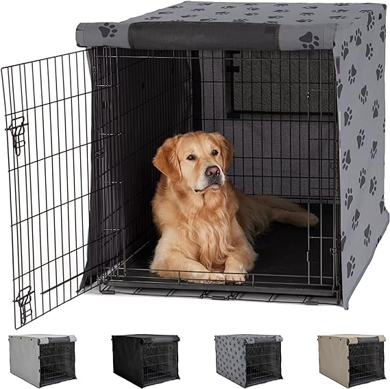 Gorilla Grip Heavy Duty Light Reducing Dog Crate Covers, All Sides Open, Cover Fits 36" Kennel, Breathable Mesh Windows, Washable Durable Puppy Training Topper Pet Supplies Accessories, Paw