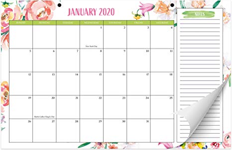 ZICOTO 2020 Floral Desk Calendar 17" x 11" Runs from December 2019 - May 2021 - 18 Month Desktop Or Wall Calendar with Note Section for Easy Planning