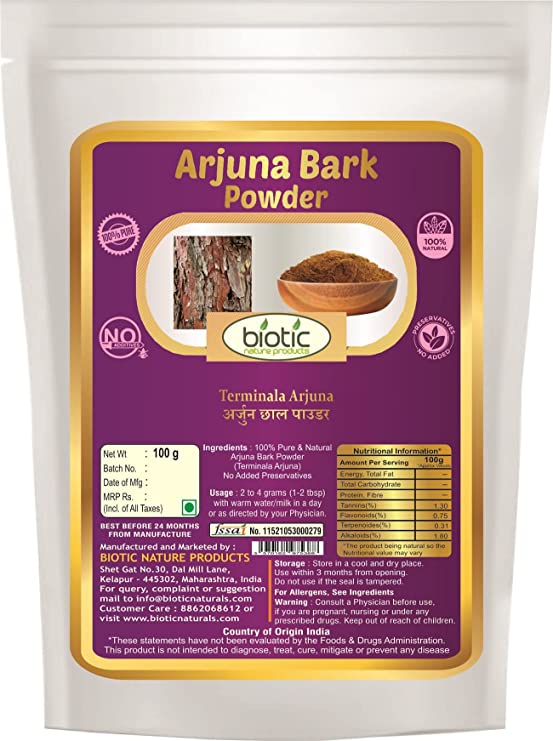 Biotic Natural Arjuna Bark Powder - Terminalia Arjuna - Arjuna Chaal Powder for Heart - 100gm