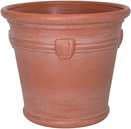 Suncast 18" Waterton Resin Flower Planter Pot - Contemporary Weather-Resistant Weathered Terracotta Flower Pot for Indoor and Outdoor Use, Home, Yard, or Garden
