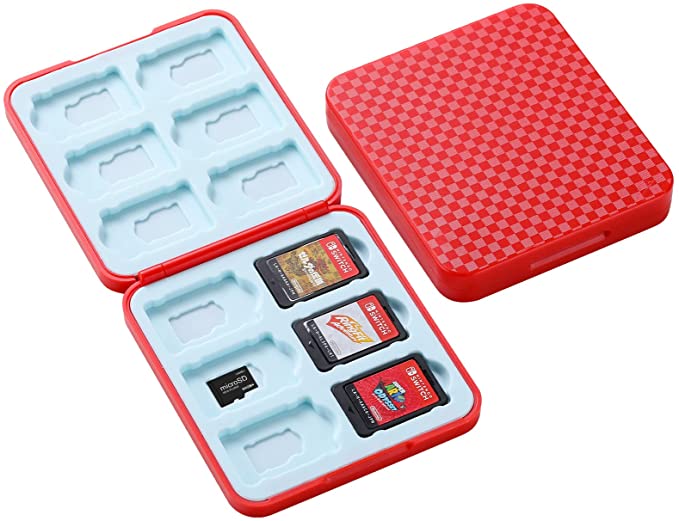 Nintendo Switch Game Holder [12 Card Slots] Switch Game Case, Magnetic Design/ABS Shell/Silicone Lining, Portable ShockProof Switch Game Card Case(Red)