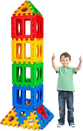 COSTWAY 32 Pieces Jumbo Building Blocks for Kids, Large Interlocking and Stackable Construction Building Toy Set, Preschool Educational Creativity Sensory Toys