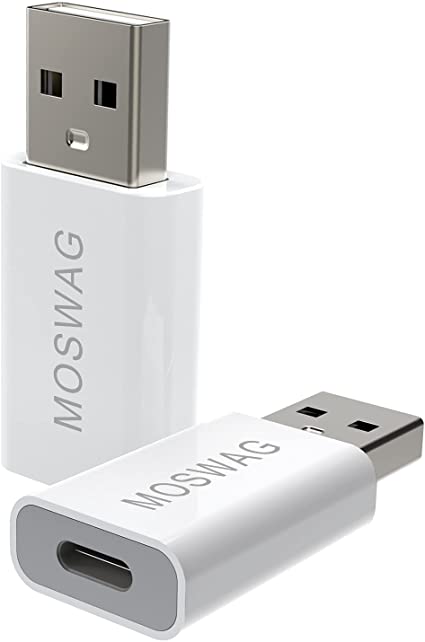 MOSWAG 2 Packs USB C to USB Adapter USB Male to USB C Female Adaoter USB C Adapter White Compatible with Apple MagSafe Charger,iMac,MacBook Pro,MacBook,Laptops,PC,Computers and More