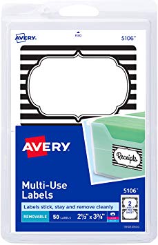 Avery Multiuse Labels, Black & White Border, Removable Adhesive, 2-1/3" x 3-3/8", Pack of 50 (5106)